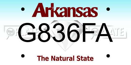 G836FA Arkansas License Plate