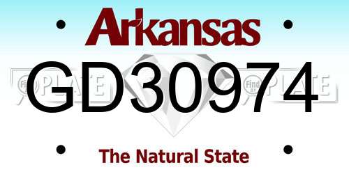 GD30974 Arkansas License Plate