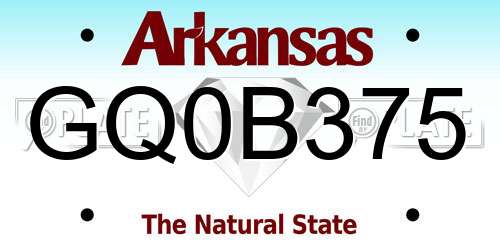 GQ0B375 Arkansas License Plate