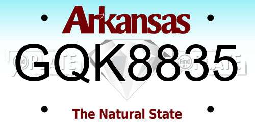 GQK8835 Arkansas License Plate