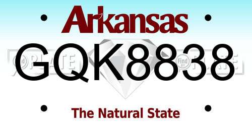 GQK8838 Arkansas License Plate