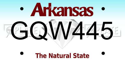 GQW445 Arkansas License Plate