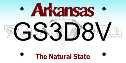 GS3D8V Arkansas License Plate