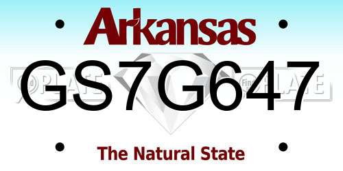 GS7G647 Arkansas License Plate