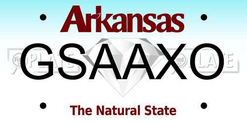 GSAAXO Arkansas License Plate