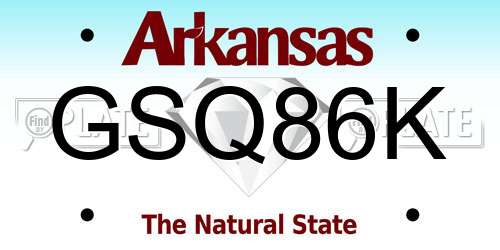 GSQ86K Arkansas License Plate