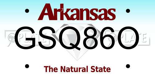 GSQ86O Arkansas License Plate