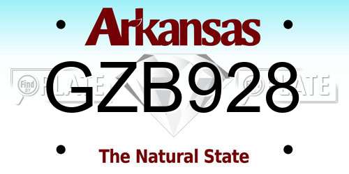 GZB928 Arkansas License Plate