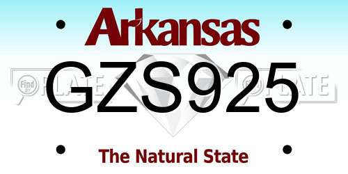 GZS925 Arkansas License Plate