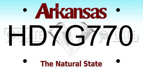 HD7G770 Arkansas License Plate