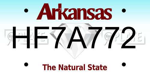 HF7A772 Arkansas License Plate
