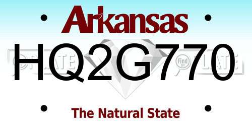 HQ2G770 Arkansas License Plate