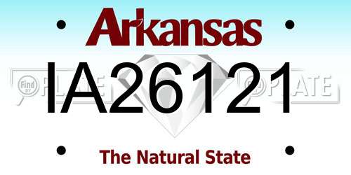 IA26121 Arkansas License Plate