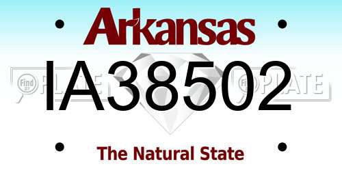 IA38502 Arkansas License Plate