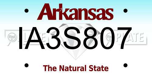 IA3S807 Arkansas License Plate