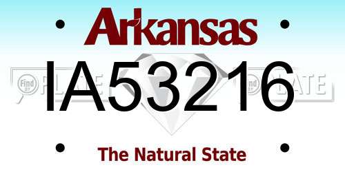 IA53216 Arkansas License Plate