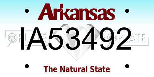 IA53492 Arkansas License Plate