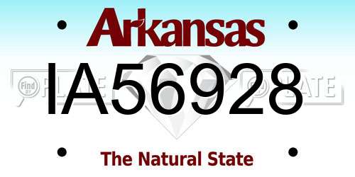 IA56928 Arkansas License Plate