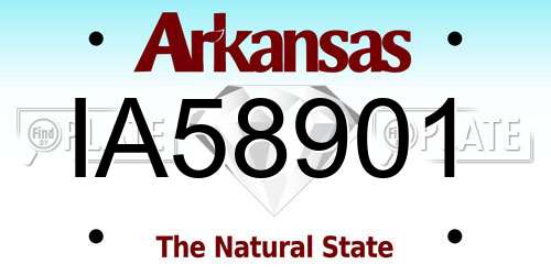 IA58901 Arkansas License Plate