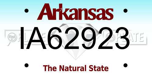 IA62923 Arkansas License Plate