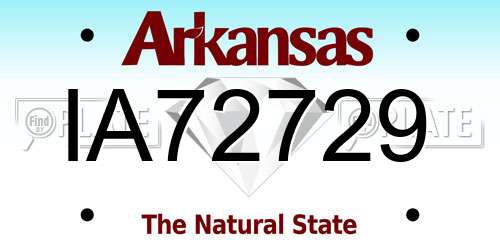 IA72729 Arkansas License Plate