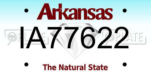 IA77622 Arkansas License Plate
