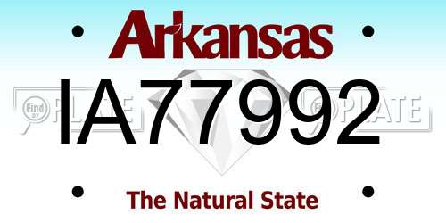IA77992 Arkansas License Plate