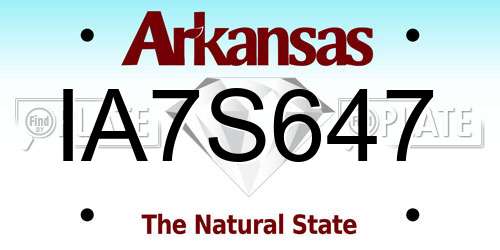 IA7S647 Arkansas License Plate