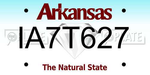 IA7T627 Arkansas License Plate