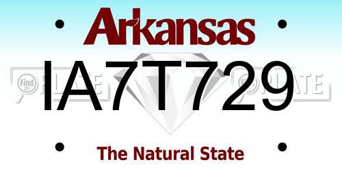IA7T729 Arkansas License Plate