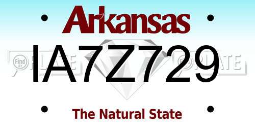IA7Z729 Arkansas License Plate