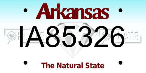 IA85326 Arkansas License Plate