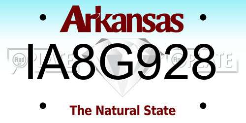 IA8G928 Arkansas License Plate