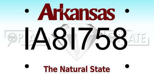IA8I758 Arkansas License Plate