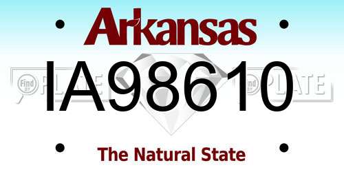 IA98610 Arkansas License Plate