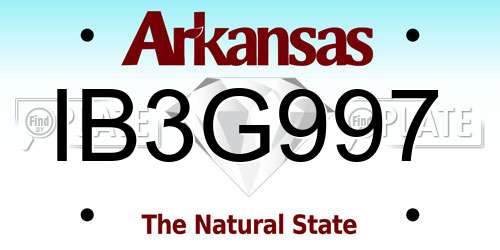 IB3G997 Arkansas License Plate