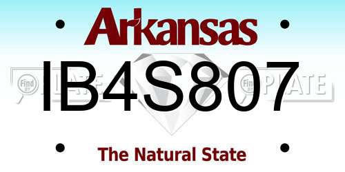 IB4S807 Arkansas License Plate