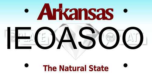 IEOASOO Arkansas License Plate