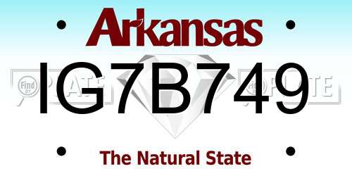 IG7B749 Arkansas License Plate