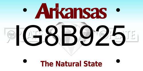 IG8B925 Arkansas License Plate