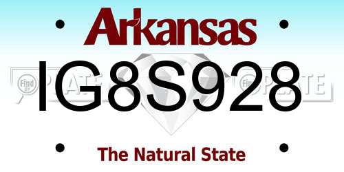 IG8S928 Arkansas License Plate