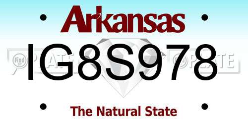 IG8S978 Arkansas License Plate