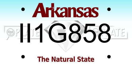 II1G858 Arkansas License Plate