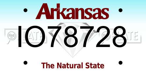 IO78728 Arkansas License Plate