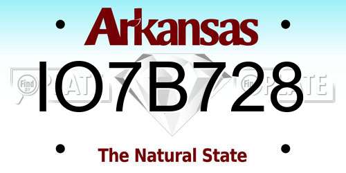 IO7B728 Arkansas License Plate