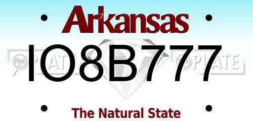 IO8B777 Arkansas License Plate