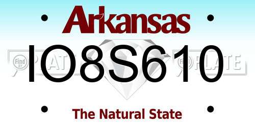 IO8S610 Arkansas License Plate