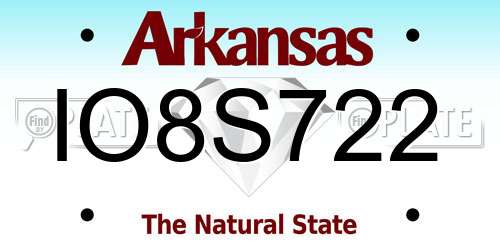 IO8S722 Arkansas License Plate