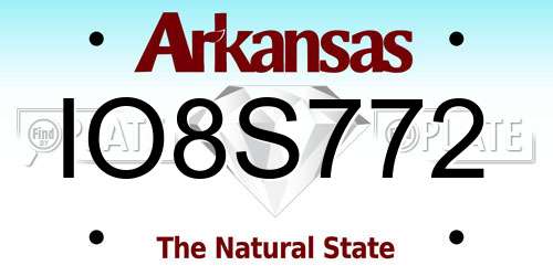 IO8S772 Arkansas License Plate