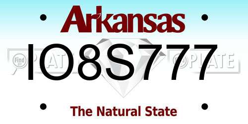 IO8S777 Arkansas License Plate